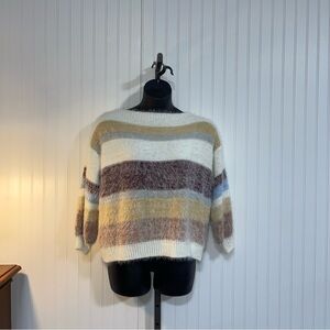 Lumiere White and Brown Crew Neck Sweater